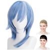 CaseEden Cosplay Wig, Short, Heat-Resistant, Light Blue & White Mix Colors, Set of 2 Wig Nets