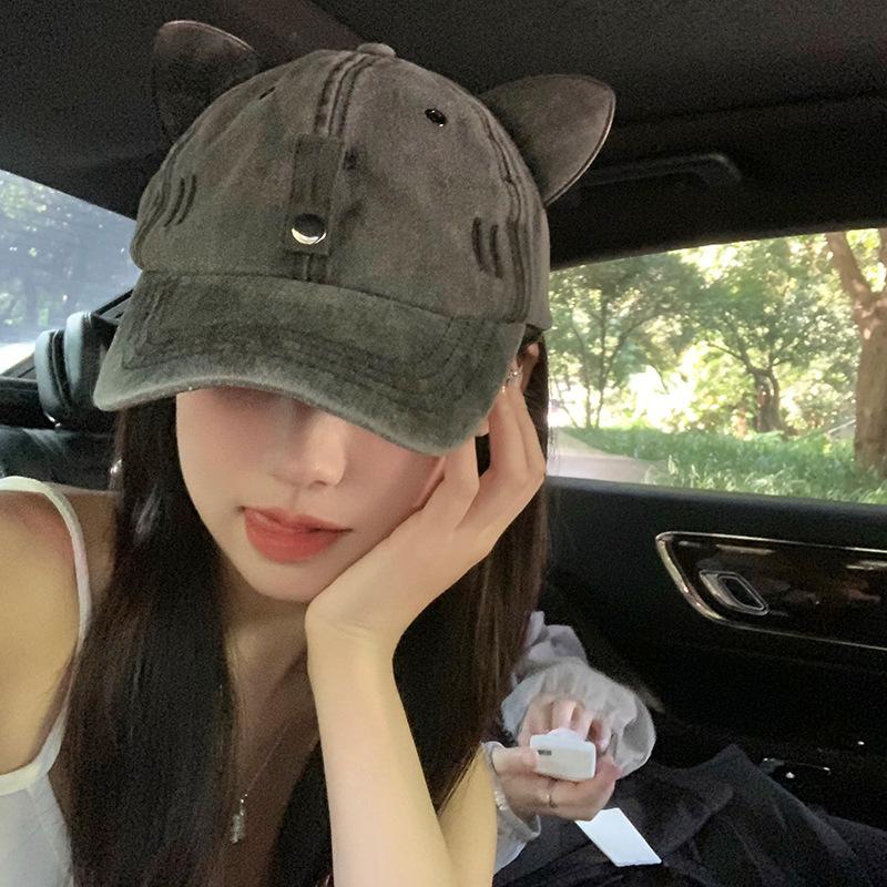 Шляпа с кошачьими ушками, женская, уличная, солнцезащитные очки, кепка с козырьком, ретро, выстиранная, ковбойская кепка