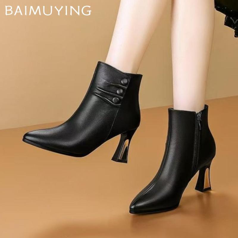 Острый носок женские ботильоны на высоком каблуке кожаные туфли женские 2025 тренд зимняя мода дизайнер сексуальные повседневные женские зимние ботинки