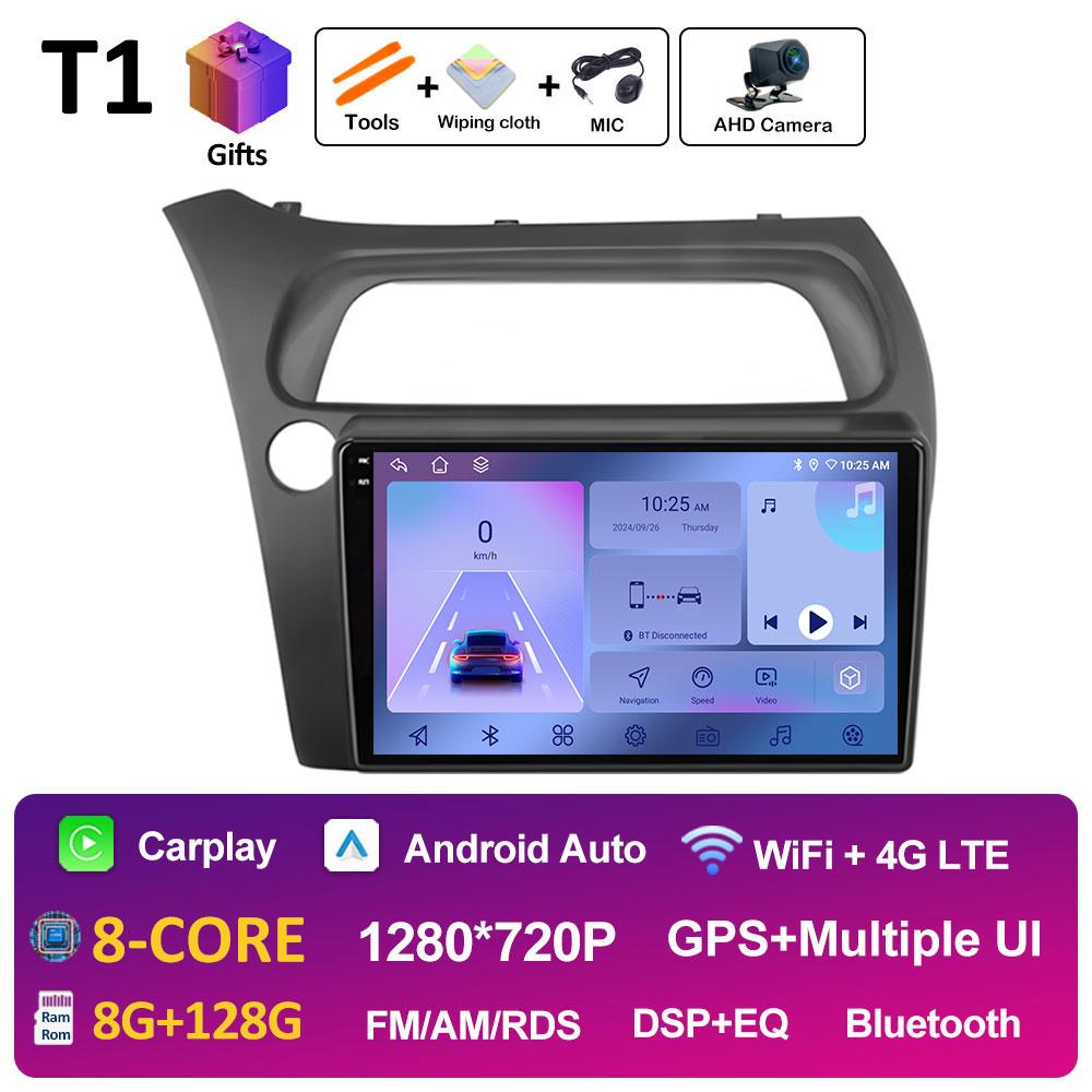 Беспроводной Android Auto Carplay для Honda Civic Хэтчбек 2006 2007 2008 2009 - 2011 Автомагнитола Видео Мультимедийный плеер Вентилятор охлаждения