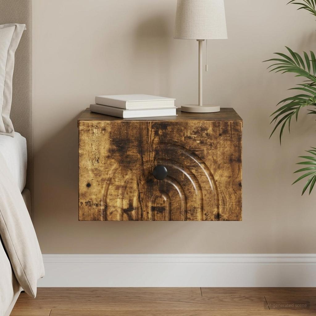Wall Mounted Nightstand Smoked Oak 33 x 34.5 x 20 cm