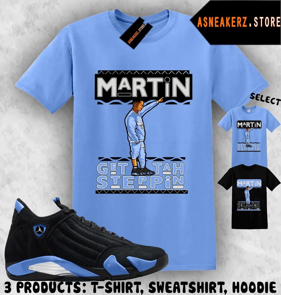 Рубашка в тон к AJ 14 Black University Blue 2026 Кроссовки для matching Сникерхед Мартин