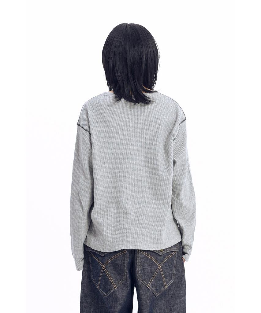 AAKAM Henry Neck Waffle Long Sleeve (Gray)