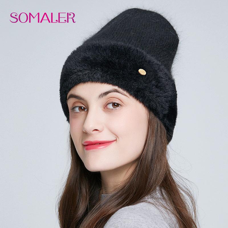 Зимняя вязаная шапка для женщин Премиум-шапка из меха кролика рекс Русская женская повседневная шапка со стразами