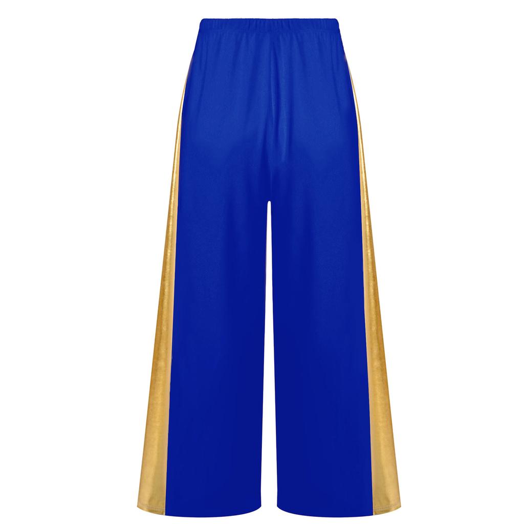 Girls Liturgical Dance Pants Metallic Patchwork High Waist Elastic Band Wide Leg Loose Trousers