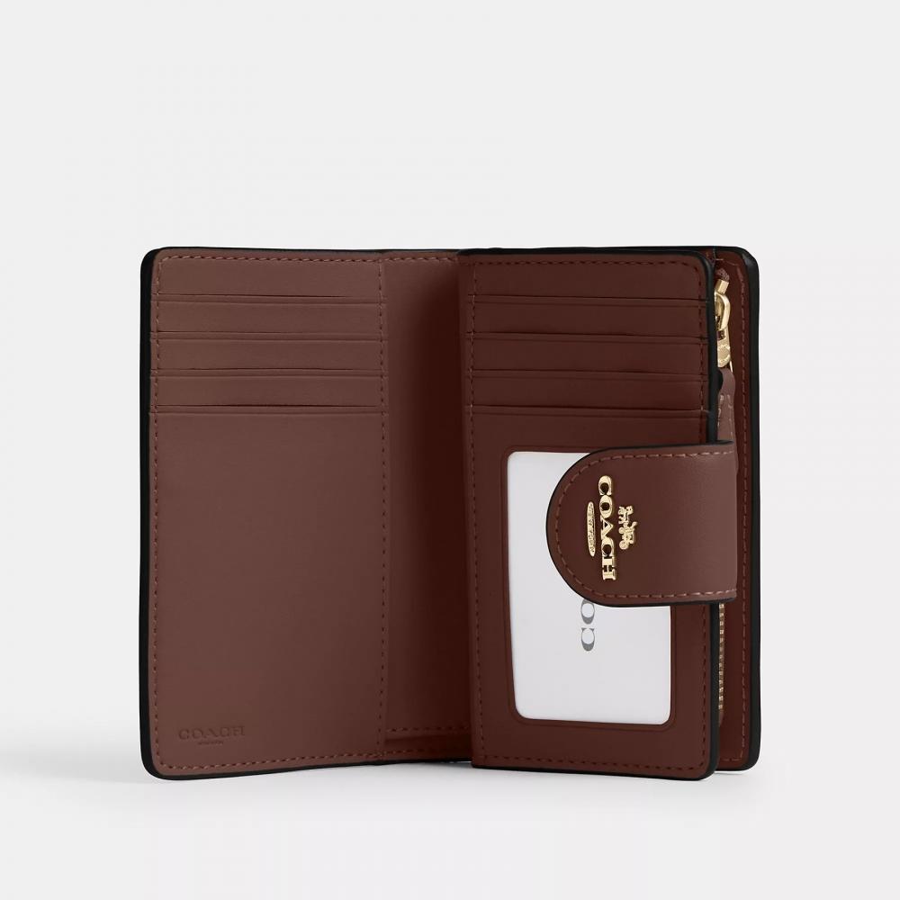 Coach Medium Corner Zip Wallet In Signature Canvas Gold Tan Brown