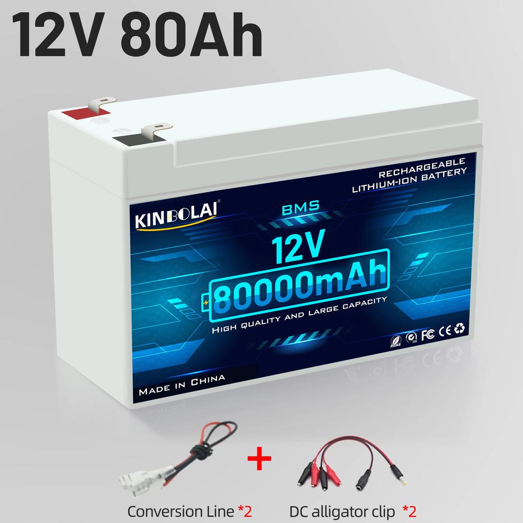 Outdoor 12V Battery 80000mAh Car Mobile Speaker Electric Boat Camping Spare Rechargeable Lithium Battery LED Light Sprayer BMS