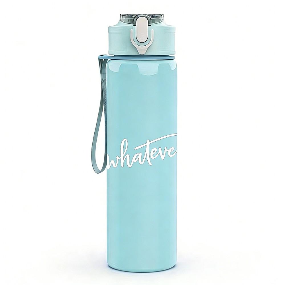 1PC Soft Faint Handwritten Signature Print 750ml Color Plastic Sports Water Bottle Leakproof Flip Straw Lid Suitable for Sports Office Home Use