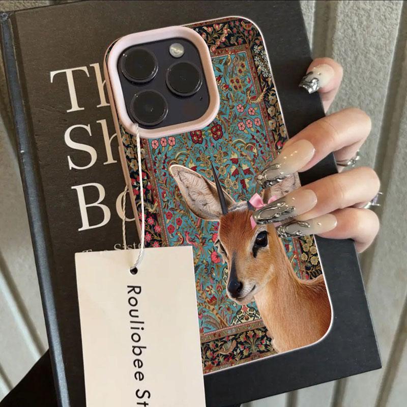 Винтажный чехол для телефона с рисунком оленя и личи для iPhone 17 Air 16 e 15 14 13 12 11 Pro Max Plus SE, мягкий противоударный чехол