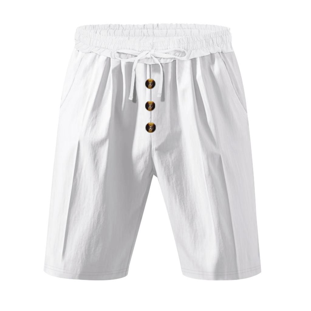 Men's Linen Trousers Summer Shorts Beach Casual Loose Straight Five Sports Shorts Man