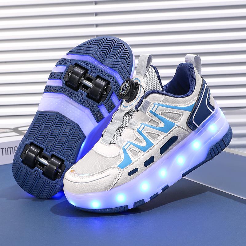 Роликовые кроссовки Детские кроссовки с 4 колесами LED подсветка Светящиеся Детские Светящиеся Модные Уличные Спортивные Обувь Девочки Мальчики Подарки