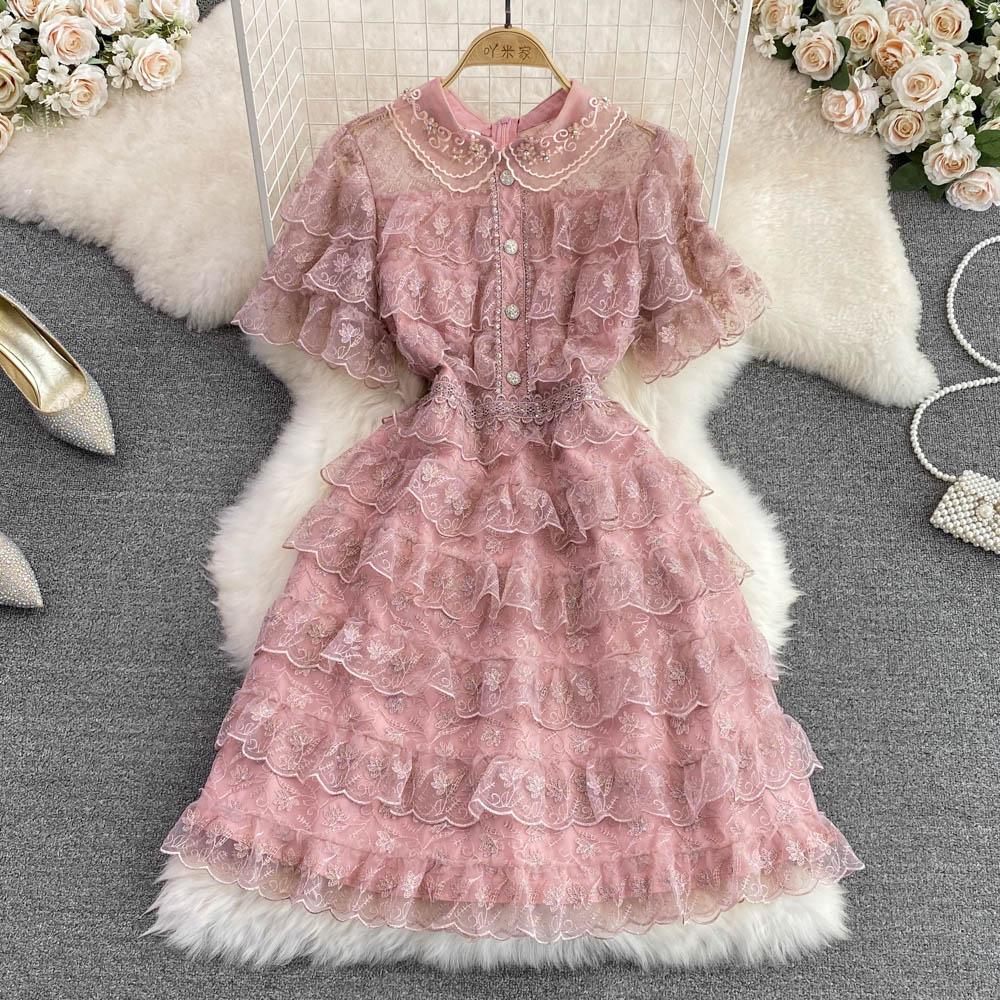 RUGOD Летнее светлое роскошное платье в дворцовом стиле в стиле ретро с кукольным воротником и высокой талией, тонкое кружевное платье трапециевидной формы, женское