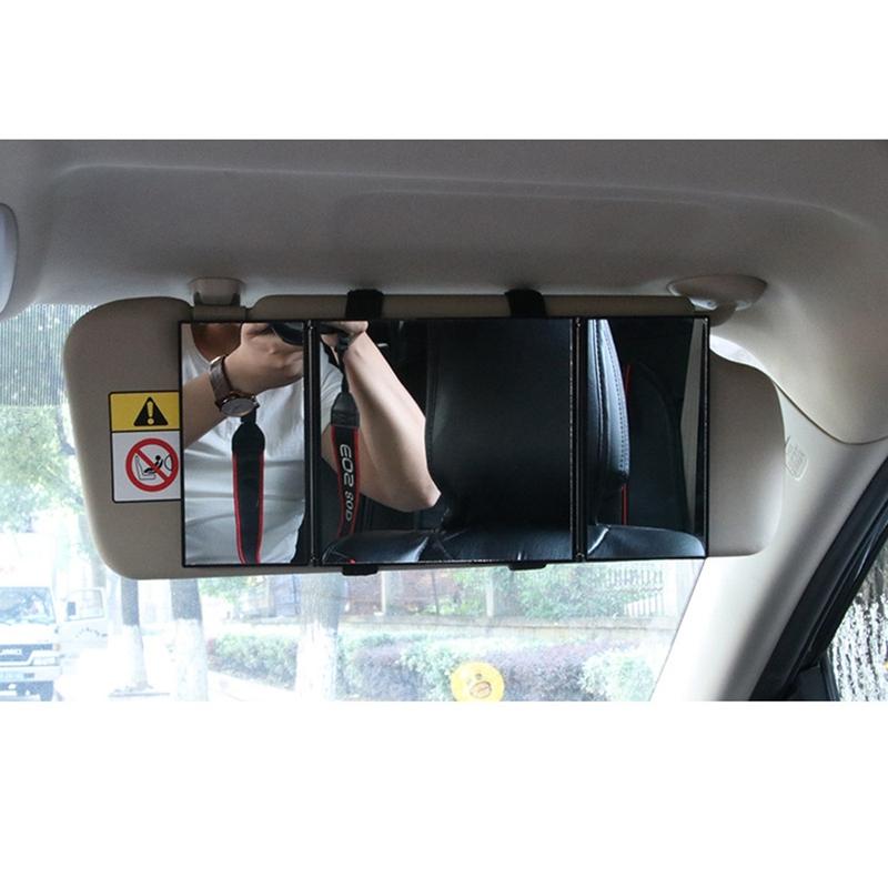 Car 3 Sections Folding Vanity Mirror Adjustable Car Sunshade Mirror Car Interior Decorative Mirror