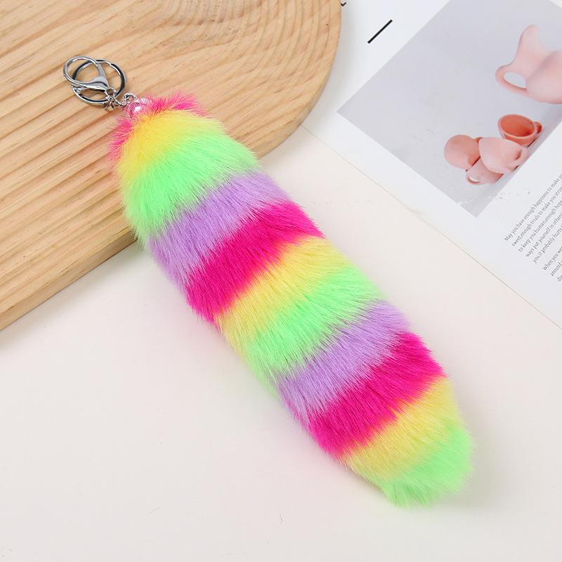 Women Girls Simulated Fox Tail Pendant Multiple Colors Decorative Keychain Furry Artificial Fur Fashion Gift Accessories