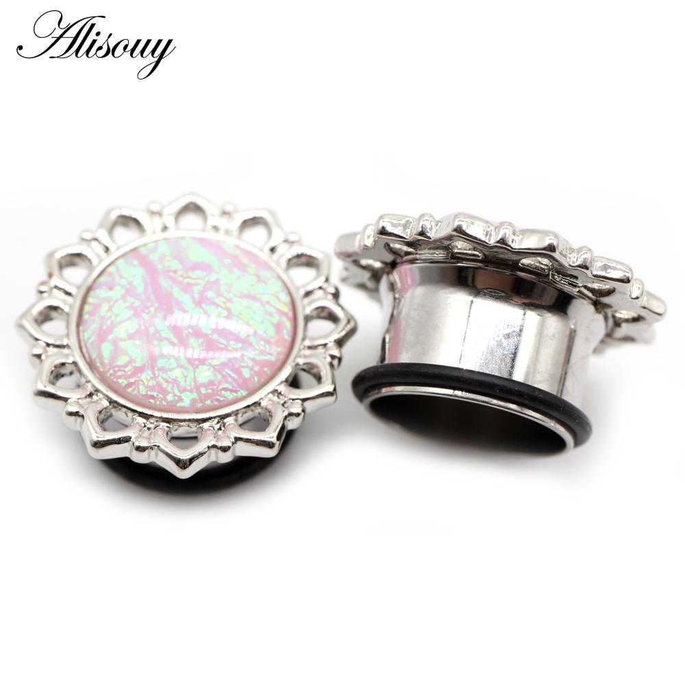 Alisouy 2 шт. новый цветок розовый опал кулон из нержавеющей стали беруши туннельный расширитель расклешенные носилки датчики пирсинг украшения для тела