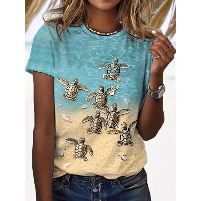 Women's T-Shirts Cartoon Characters Cute Pattern 3d Print Tshirt Funny Cartoon Animal Casual Short Sleeve O Neck Female Clothing