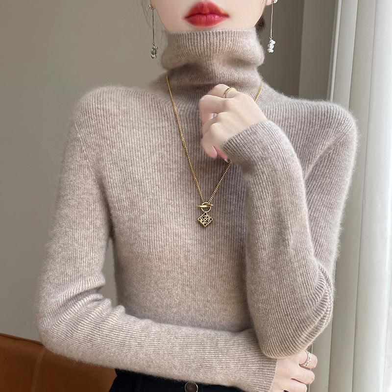 INDFS Women's Fashion Casual Fall Winter Solid Color Print Long Sleeve High Neck Sweaters