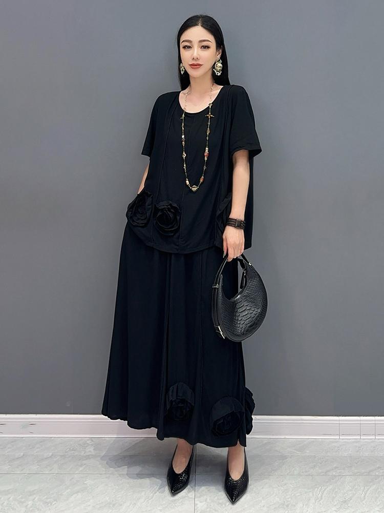 Xitao Черные женские юбки, модные трехмерные цветочные украшения, повседневные комплекты из двух предметов ZY8818