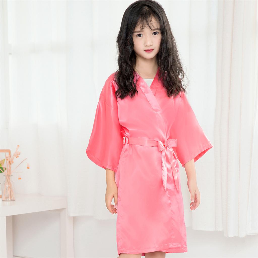 Халат удобный и элегантный темперамент классические модели однотонный детский праздничный летний однотонный тонкий искусственный шелк атласный тонкий кардиган халат