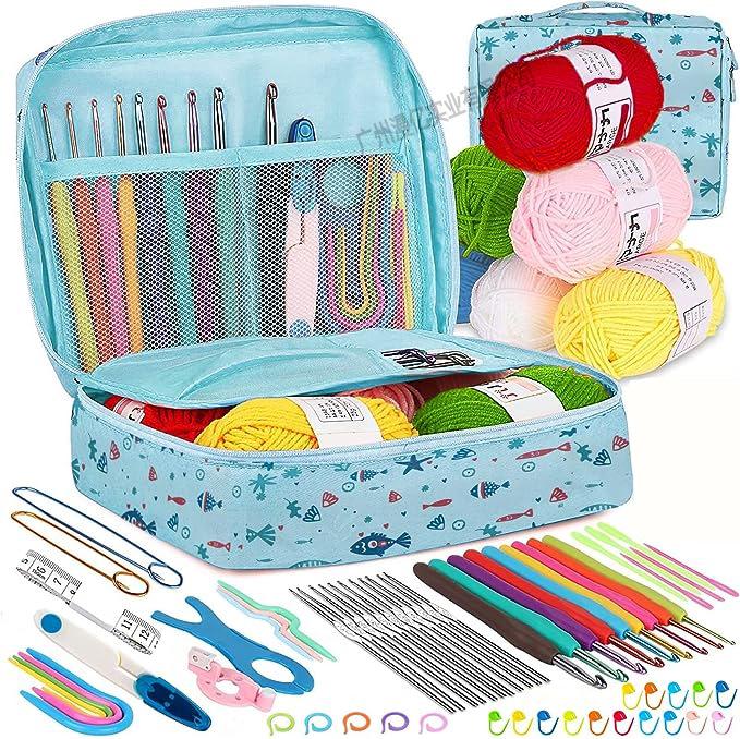 58-Piece Crochet Kit: Beginner's Portable Yarn & Knitting Tools