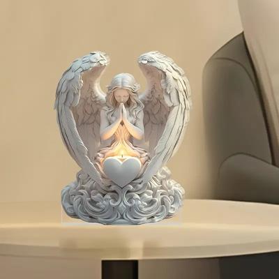 2D Плоский Акриловый Настольный Декор Ангел со Свечой, с Основанием, Подходит для Настенного Декора, Веранды, Комнаты, Виллы, Акценты для Дома, Холла или Рабочего Места - Ру