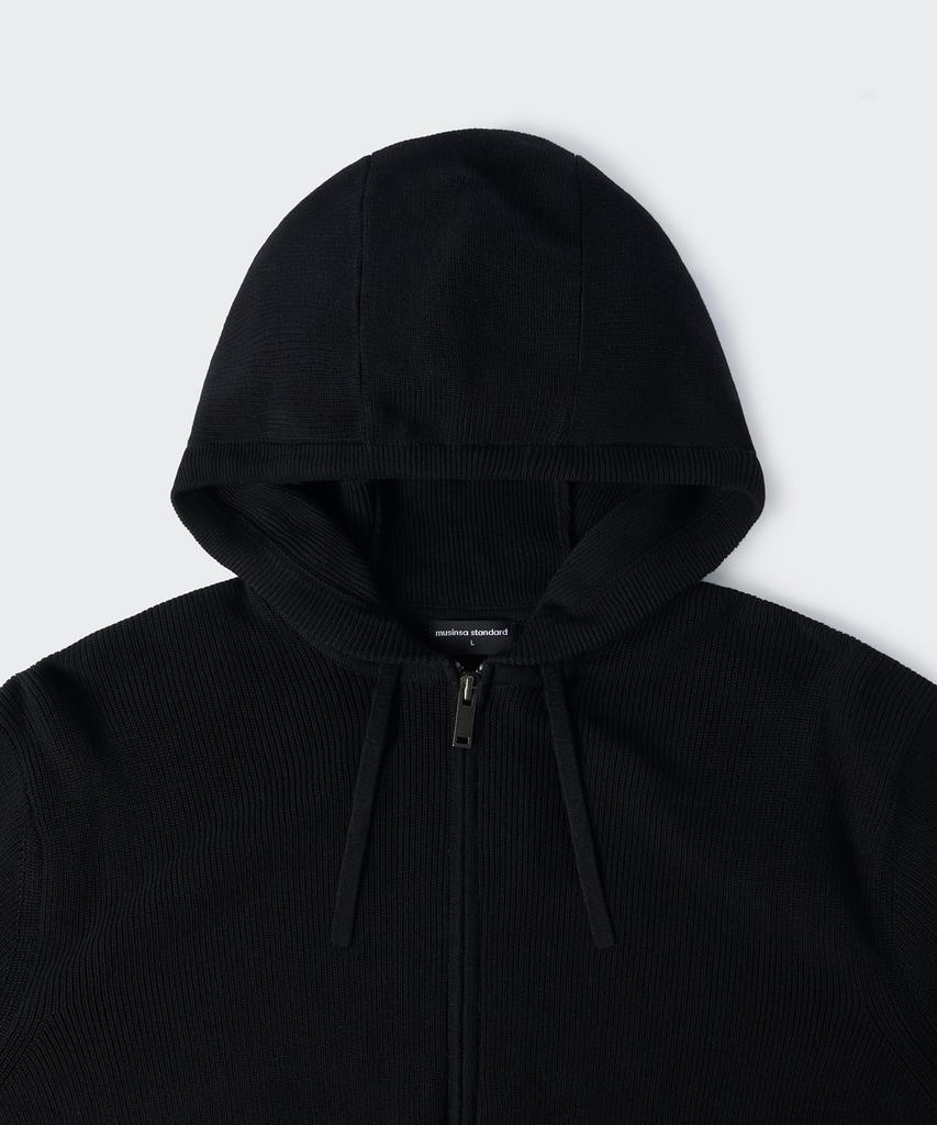 MUSINSA STANDARD Washable Supima Cotton Knit Hooded Zip-Up [Black]