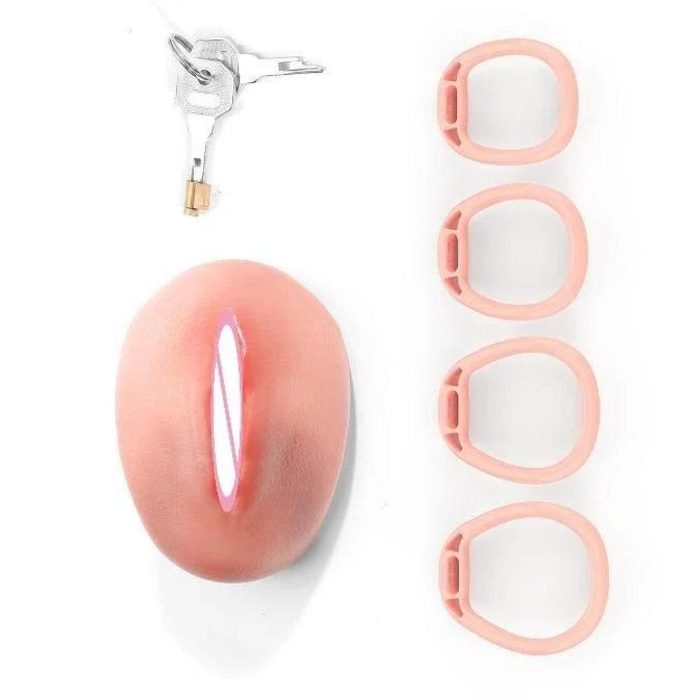 Реалистичная текстура вагины Клетка целомудрия – 4 размера Кольца для пениса для мужчин | Изогнутый замок для члена Бондаж-игрушка для сисси и гей-фетиш-игр