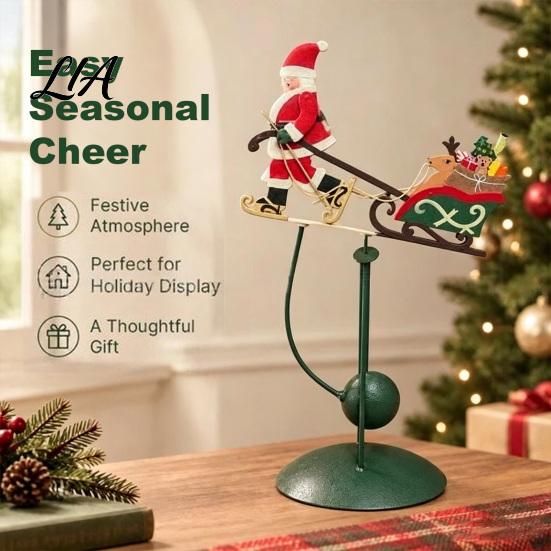 Holiday Entryway Table Decor Wobbly Santa on Reindeer Christmas Figurine, Metal Balancing Tabletop Decor, Balanced Display Swinging Statue for Mantel