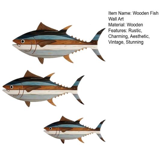 3 шт. Деревянная рыба Настенное искусство Морская прибрежная тематика Настенный декор Винтажная пляжная настенная скульптура Домик у озера Подвесное океанское украшение для ванной комнаты спальни