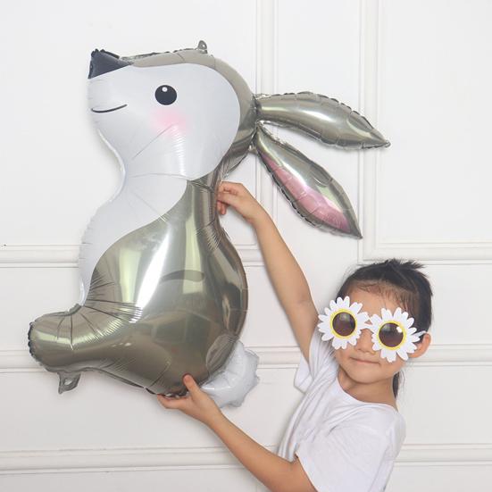 3Pcs Rabbit Balloon Cartoon Animal Long Ears Inflatable Aluminum Foil Happy