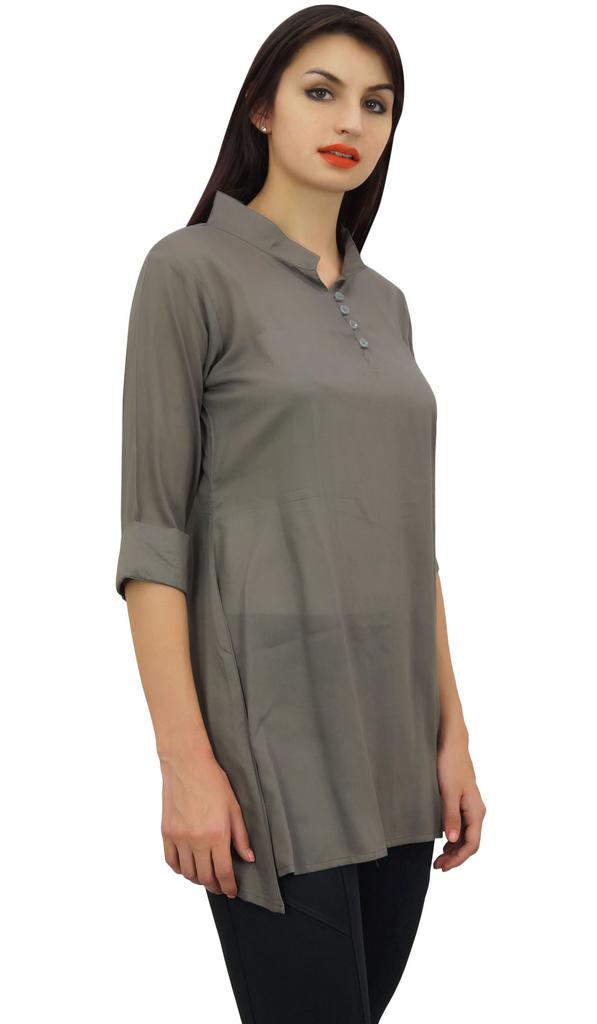 Phagun Женская черная хлопковая модальная блузка с рукавами 3-4 на пуговицах, верхняя часть рубашки -