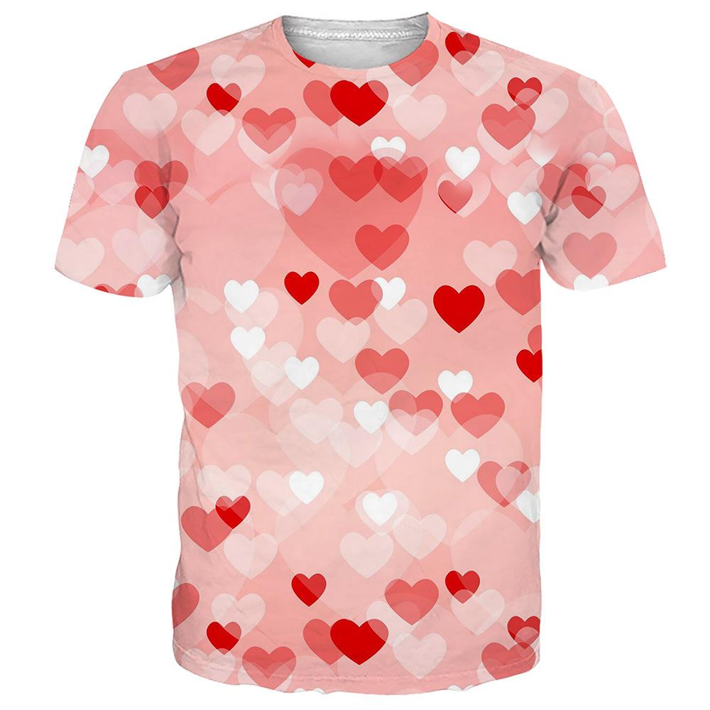Летняя мужская футболка с 3D-цифровой печатью, повседневная футболка на День святого Валентина с надписью «Любовь в 3D»