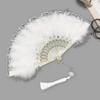 Vintage Feather Lace Folding Fan with Tassels Portable Summer Hand Held Fan