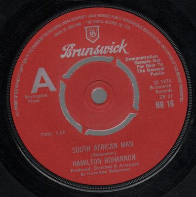 7-дюймовая пластинка HAMILTON BOHANNON - South African Man  BR16PROMO Brunswick 1974 UK Соул/Фанк Б/У