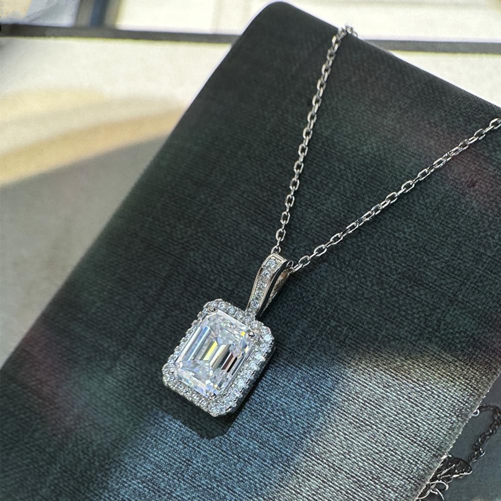 Vinregem 100% серебро 925 пробы VVS1 3EX D цвет изумрудной огранки 2-3CT настоящий муассанит с бриллиантом и драгоценным камнем кулон ожерелье изысканные ювелирные изделия GRA