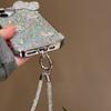 For iPhone 16 Case Rhinestone Bowknot Decor Epoxy Hybrid Phone Cover with Strap