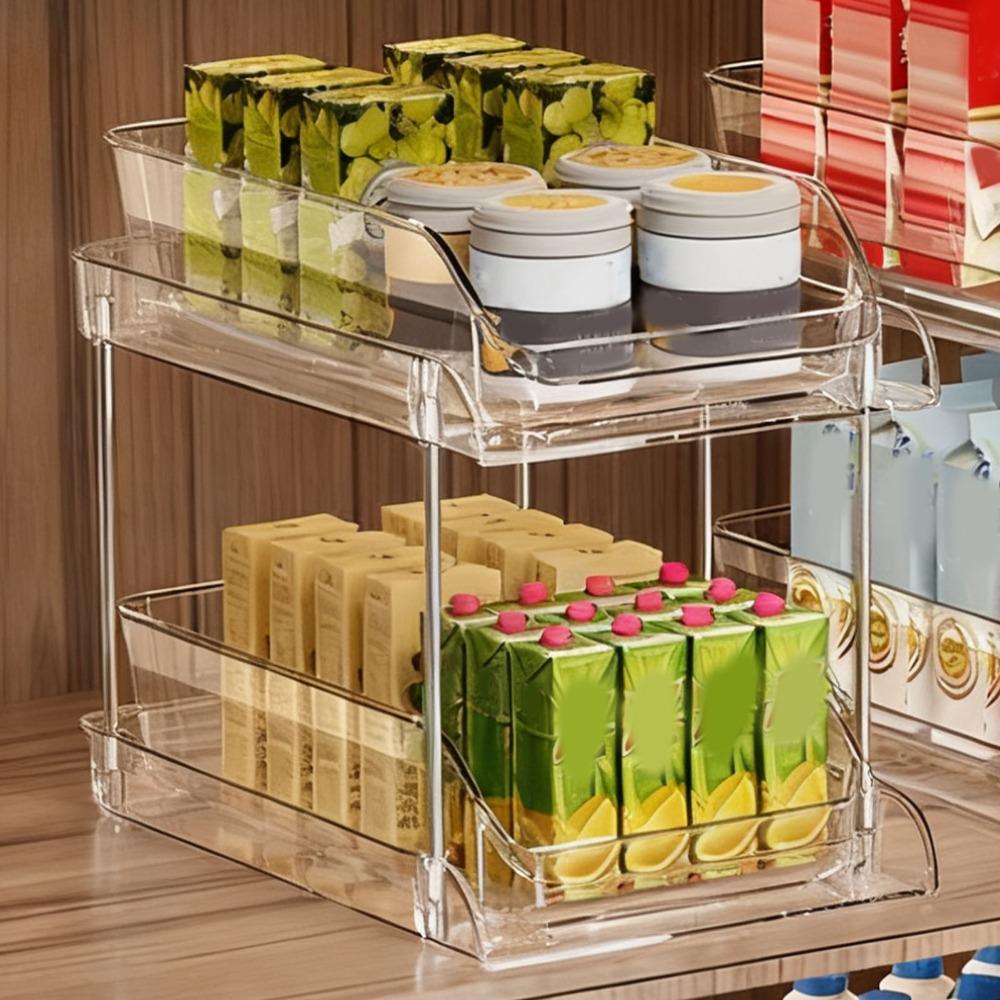Transparent Pull Out Storage Shelf PET CD Holder Stand Under Sink Organizer Bathroom Storage