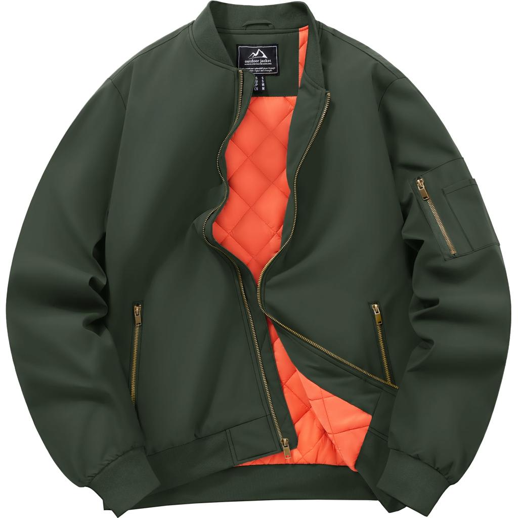 TACVASEN Air Force Military Size OD L Men's Jacket, Breathable, Padded, Zip-Up Blouson,