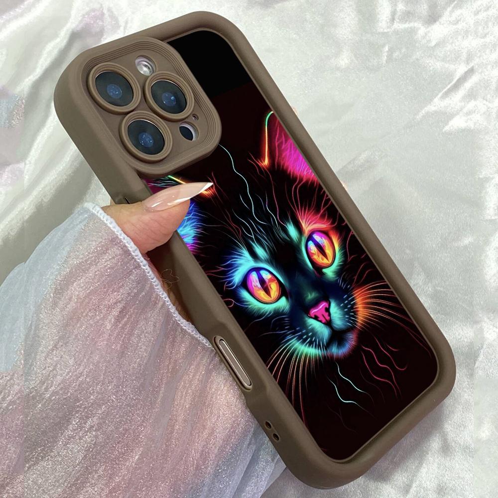 JT173 Цветная кошка для iPhone 17 16 15 14 Pro Max Samsung S26 S25 Ultra A17 A16 A07 A56 A15 A06 A14 Xiaomi 15T Redmi 15c 14C Note 13 14 Мягкий чехол из ТПУ
