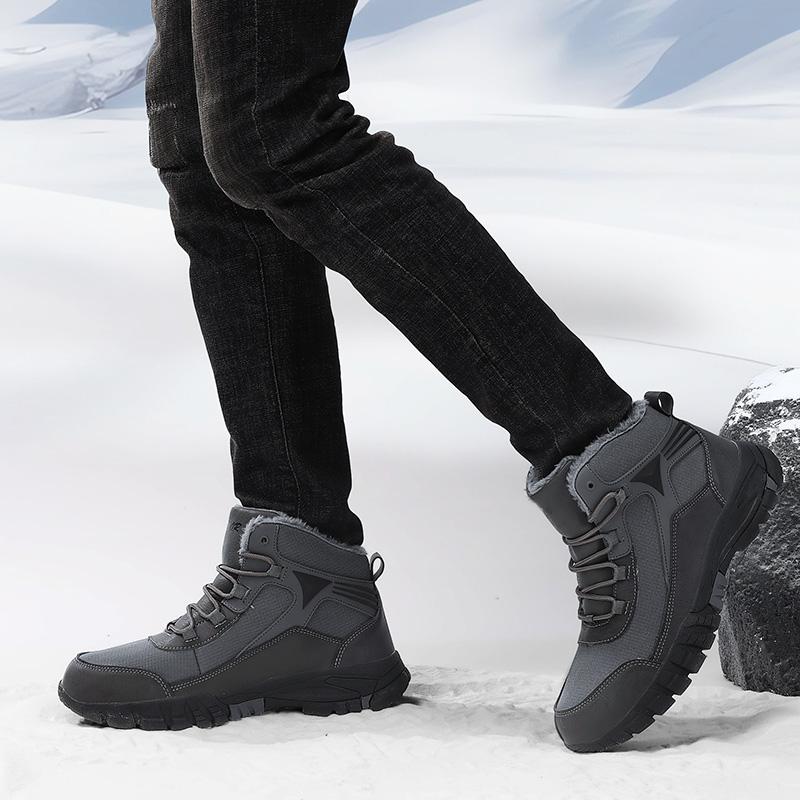 Men Combat Snow Boots Winter Warm Work Desert Boots with Fur High Top Outdoor Hiking Boots Large Size