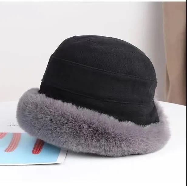 Hat Women's Winter All-match Net Red Plus Cashmere Lamb Hair Fisherman Hat Leisure Wide Brim Warm Plush Basin Hat