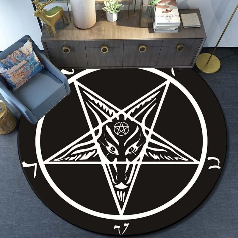 Череп Сатанинской Козы Перевернутая Пентаграмма Крыло Демона Версия Коврик-Сатанинская Коза Декор Сатанинская Коза-Сатанинские Коврики Ковер Сатаны