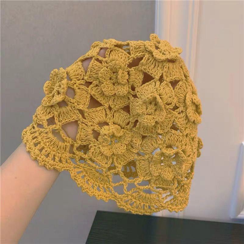 Женская ручная работа Весна Лето Корейский стиль Плетеная Тонкая Ажурная Дышащая Вязаная Модная Шерстяная Шляпа Арбузная корка Стильная Повязка на голову Шапка