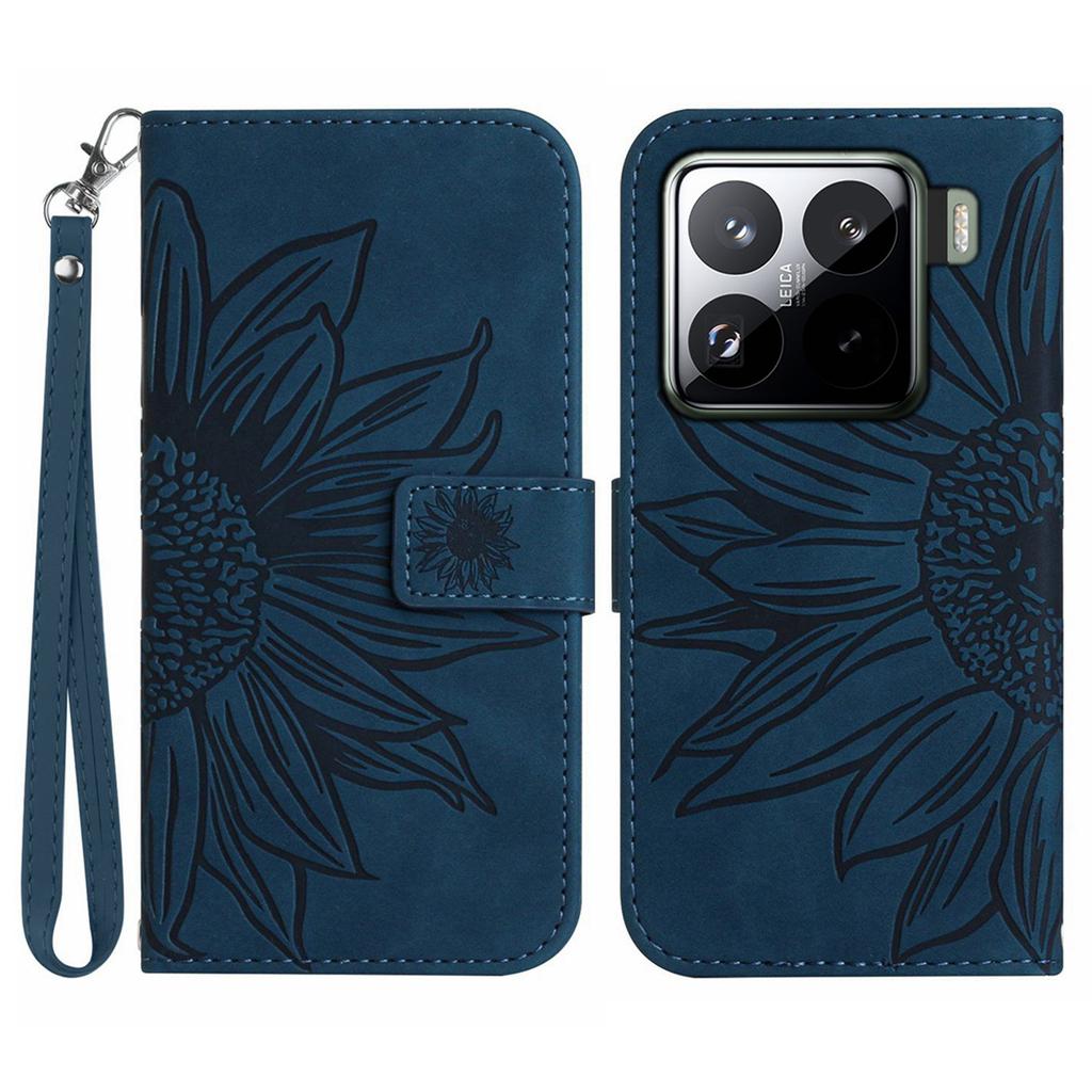 For Xiaomi 15 Pro Case Sunflower Imprint Leather Wallet Phone Cover with Wrist Strap