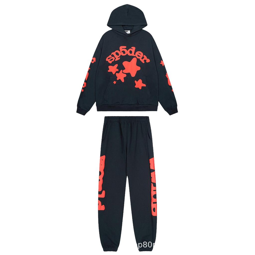 Американский тренд Sp5der5555 Худи из махровой ткани с рисунком паутины