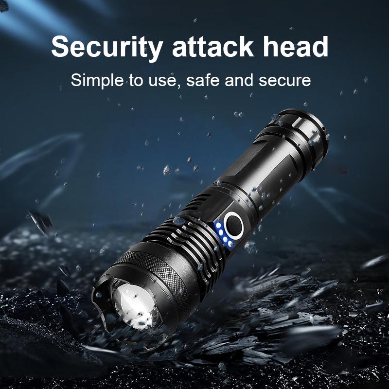High Power XHP360 Flashlight Zoomable Torch 90000LM Lamp Self-protection Lantern Waterproof Flash Light Long Range Torch Light