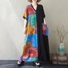 2025 Лето Женское Платье Больших Размеров Базовое Повседневное Платье Свободное Винтажное Печать Длинное Пляжное Платье С Коротким Рукавом