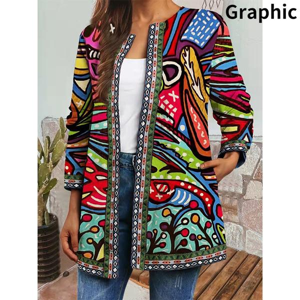 Женская мода, винтажный этнический стиль, цветочный принт, большие размеры, куртки из тесьмы с лентами, кардиган с этническим узором, верхняя одежда