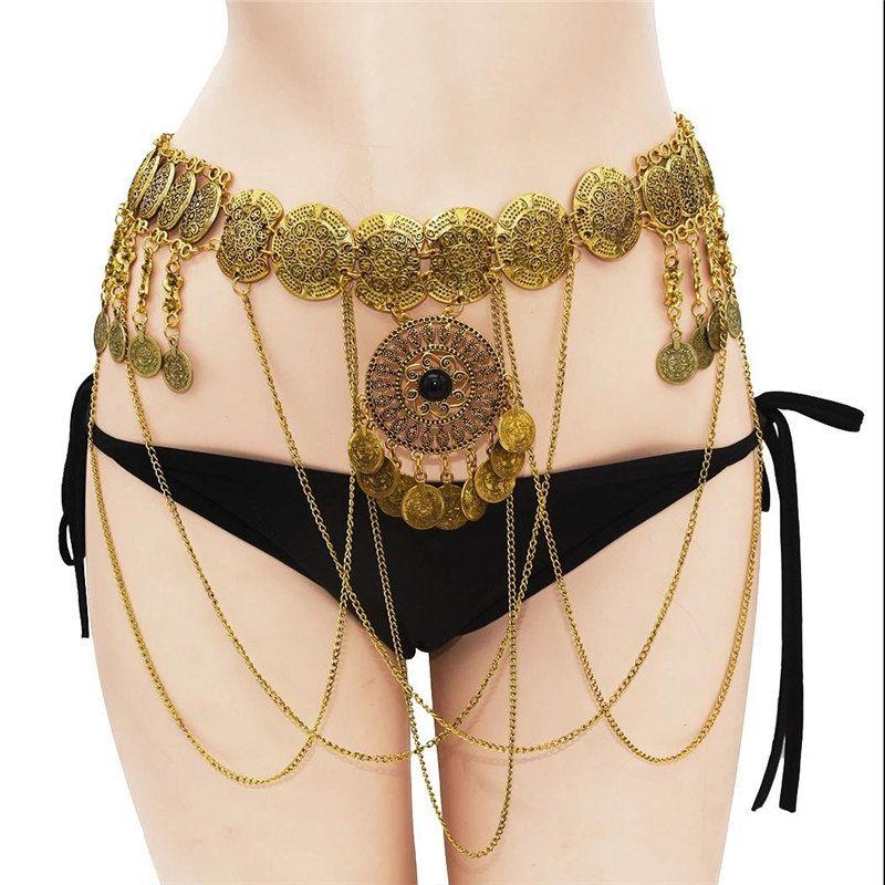 Fashion Exotic Dunhuang Waist Chain Metal Tassel Belly Dance Bohemia Flat-Fitting Collar Han Dynasty Retro Style Accessories