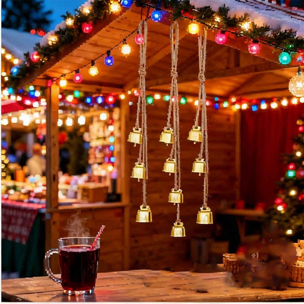 Retro Hemp Rope Bell Metal Wind Chime Pendant, Christmas Hemp Rope Ox Bell Diy Home Wall-mounted Iron Bell